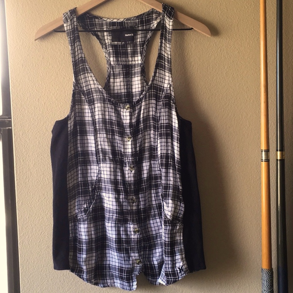 Hurley Plaid Flowy Cotton Racerback Tank
